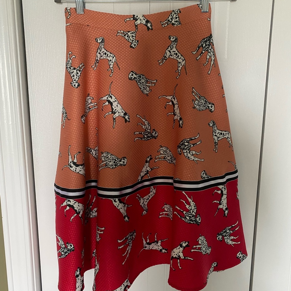 Hutch Orange Midi A-Line Skirt with High-Low Hem